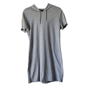 Tommy Hilfiger Y2K Womens Comfy Short Sleeve Hoodie Dress, Heather Gray, Size M